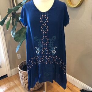 Johnny Was Tunic Royal Blue with Handkerchief Hem Size Small
